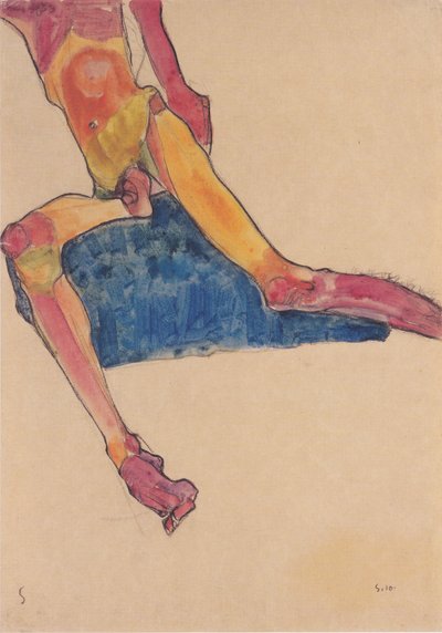 Torso auf blauem Tuch von Egon Schiele